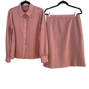 Dorce Vintage Womens Long Sleeve Button Top A-Line Skirt Rose Pink 2 Piece Set